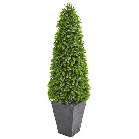 NEARLY NATURALS 57 in. Eucalyptus Topiary Artificial Tree in Slate Planter 9405
